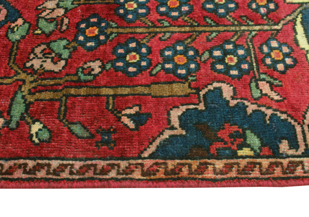 Fine Vintage Distressed Oakley Red/Navy Runner, 3'10 x 8'9