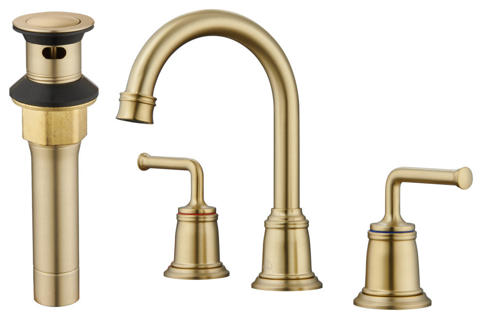 8in Brass Bathroom Sink Faucet 2 Handle 3 Hole Gold Bathroom Faucet, Brushed Gold