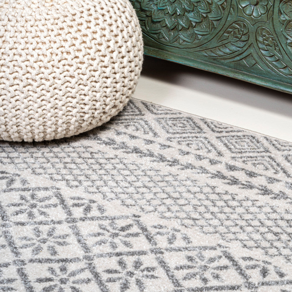 Athens Modern Geometric Boho Rug Gray/Cream 8 ft. x 10 ft. Area Rug