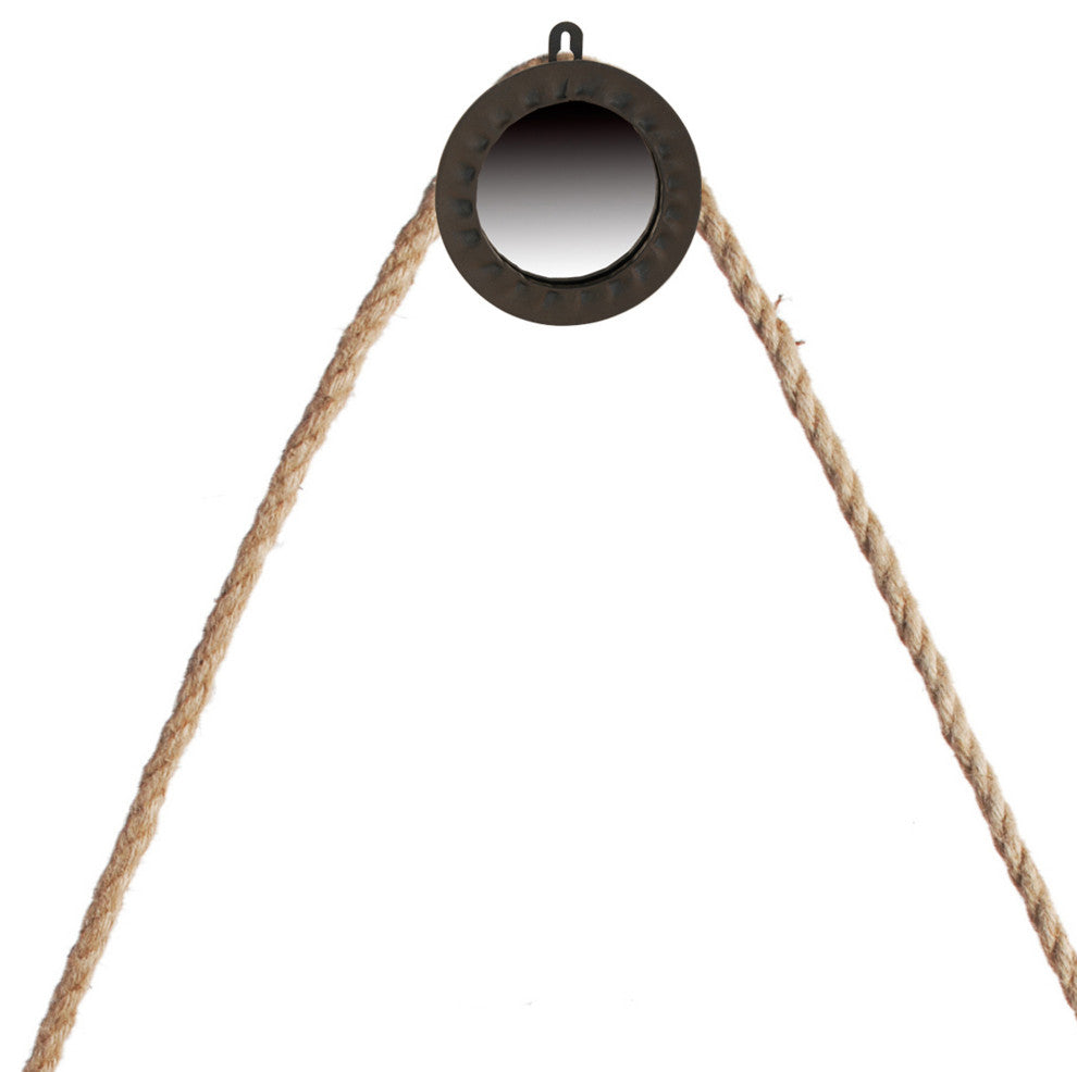 Benzara BM285535 30" Accent Wall Mirror With Rope Hanger & Black Metal Frame