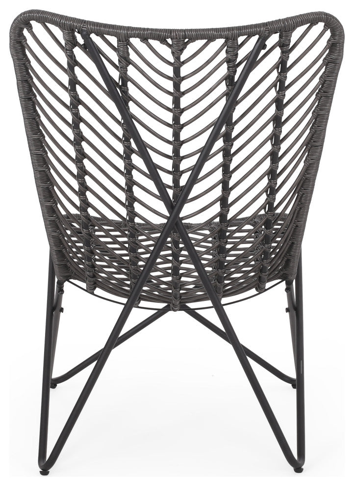 Juan Outdoor Wicker Accent Chairs, Set of 2, Gray/Black