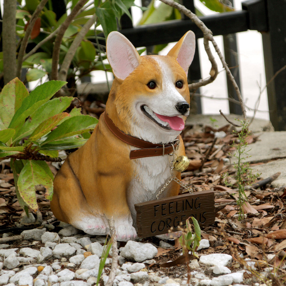 Jasper the Welsh Corgi Dog Realistic Lifelike Statue with Reversible Sign