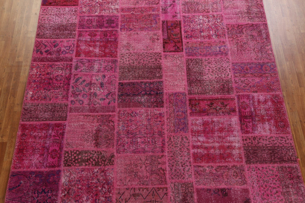Vintage Over-dye Patchwork Turkish Area Rug Hand-tufted Wool Carpet 9x12
