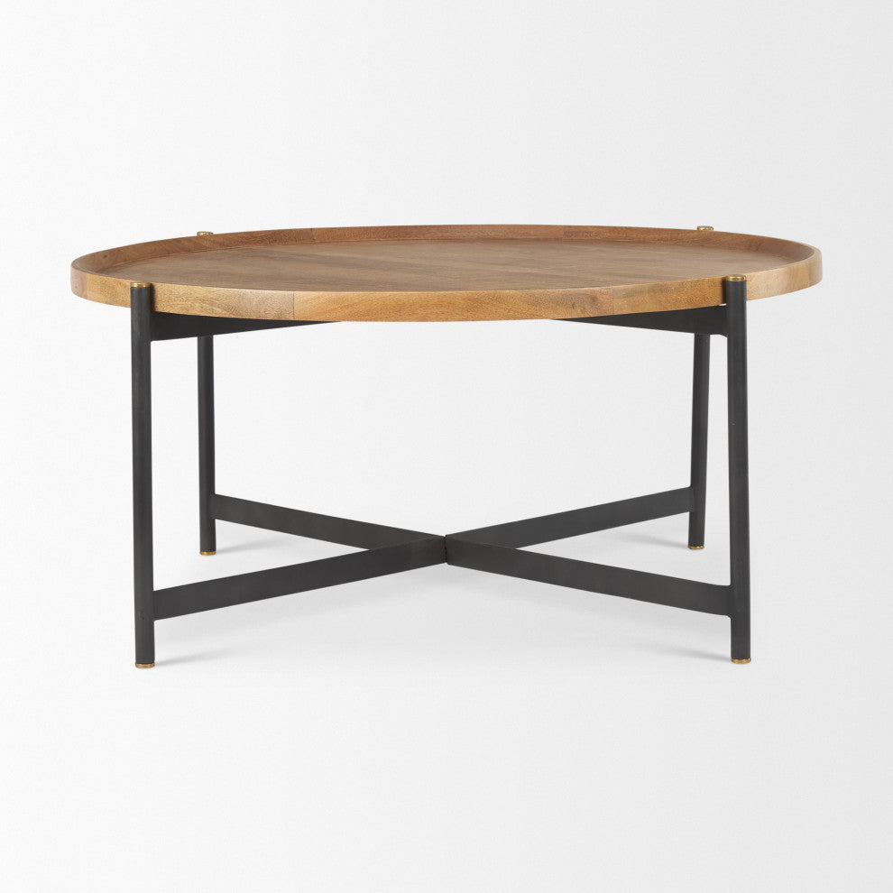 Marquisa (Large) Medium Brown Solid Wood w/ Black Iron Coffee Table