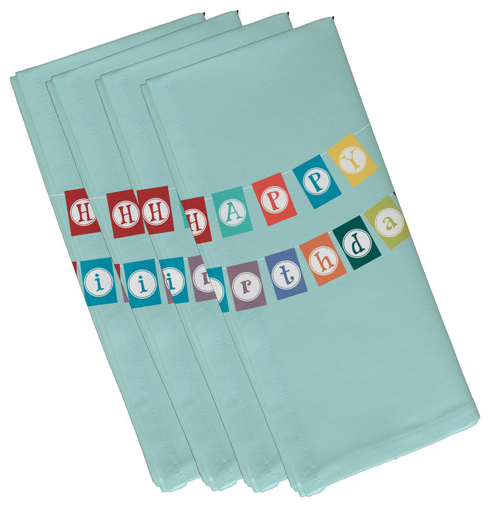 Happy Birthday, Word Print Napkin, Aqua, Set of 4