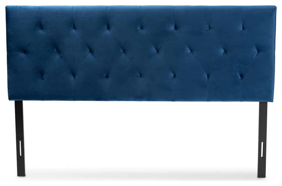 Francesca Modern Velvet Fabric Upholstered Headboard King, Navy Blue