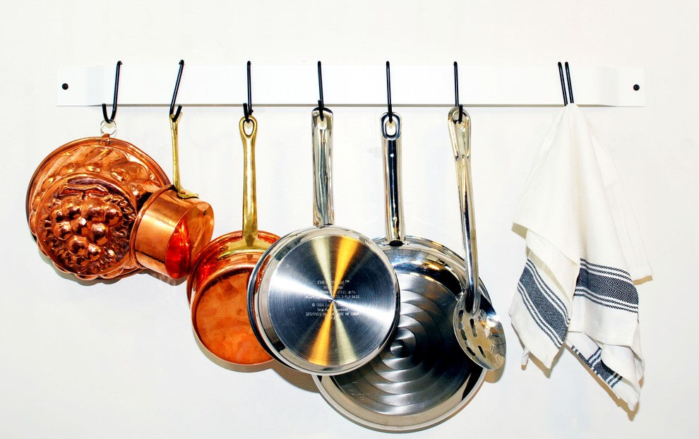 30" Bar Rack: White with 8 Black Regular Hooks