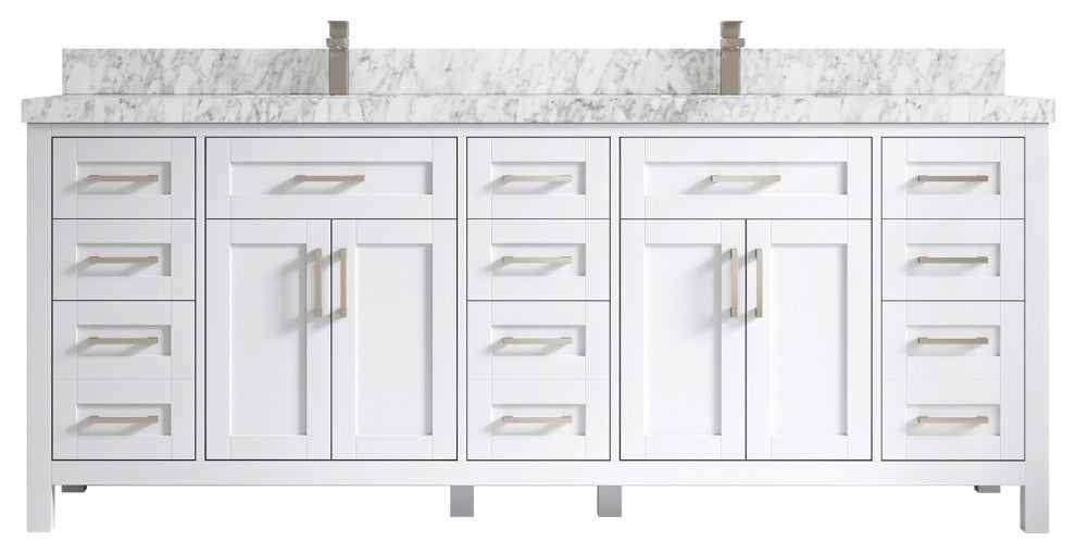Cambridge 84 Double Sink Bath Vanity in White 2" Carrara Marble