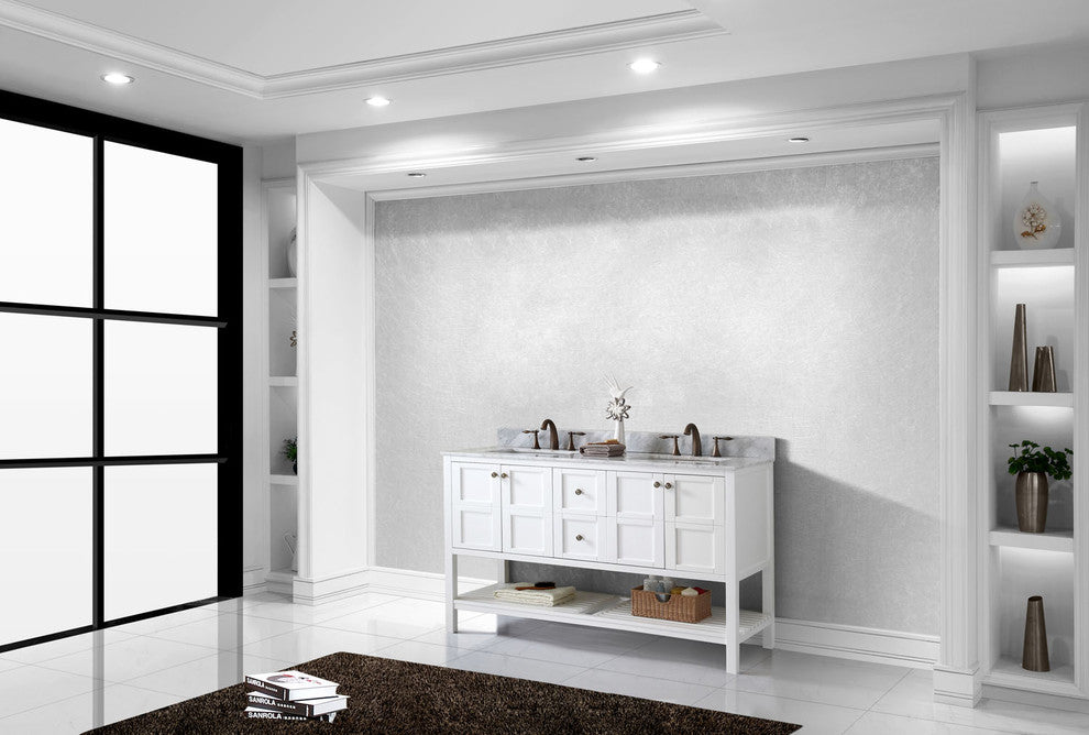 Winterfell 60" Double  Sink White Top Vanity in White with Brushed Nickel Faucet