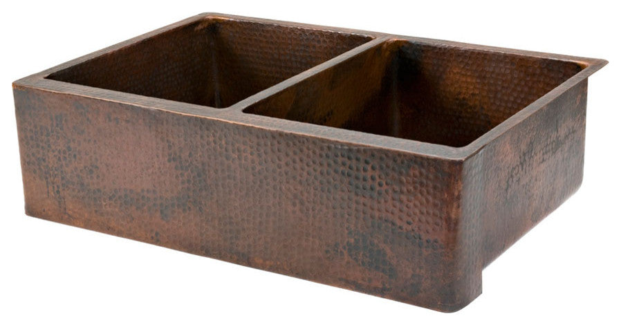 KA50DB33229 33'' Copper Kitchen Apron Double Basin Sink