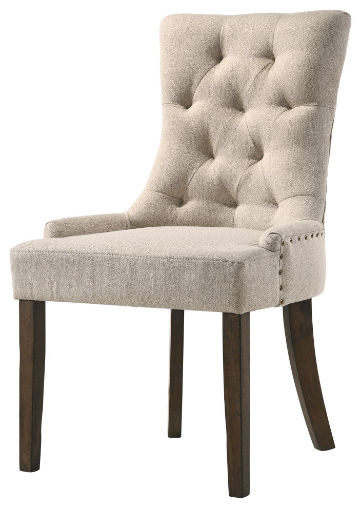 Farren Side Chair, Beige Fabric and Espresso Finish