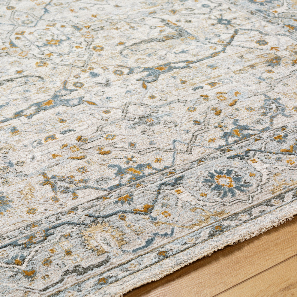 Surya Dresden DRE-2309 Machine Woven Area Rug, Taupe, Off-White, Dusty Sage, Deep Teal, Olive, Light Gray, 6'7" X 9'6"