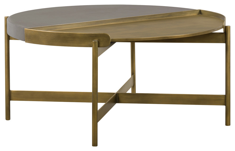 Dua Gray Concrete Coffee Table with Antique Brass