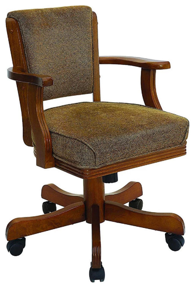 Traditional Office Chair, Hardwood Frame With Textured Sherpi Fabric Seat, Brown