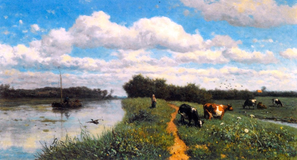Willem Roelofs Cows Grazing Near a Canal  Schiedam Gallery Wrapped Canvas Print