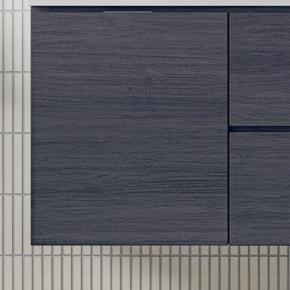 Boutique Bath Vanity, Gray Oak, 60", Double Sink, Wall Mount