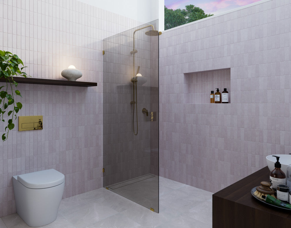 Ursa 36"x78" Frameless Single Glass Shower Panel, Gray Tint, Polished Brass