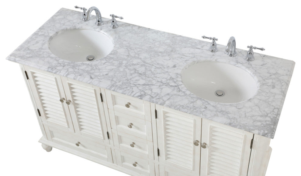 Rhett 60" Double Bathroom Vanity, Antique White