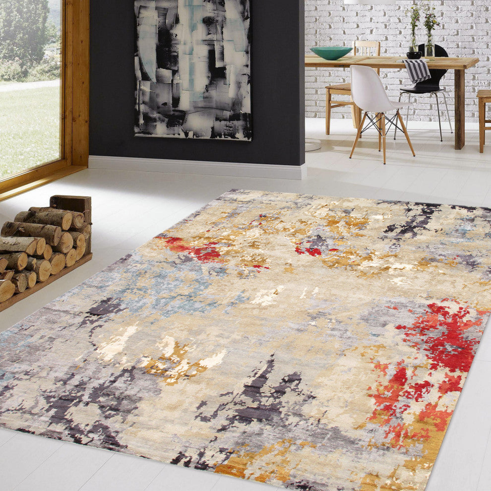 Pasargad Home Modern Collection Multi Bsilk & Wool Area Rug, 10'x13'9"