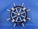 Rustic Decorative Ships Wheel With Palm Tree, Dark Blue, 18"