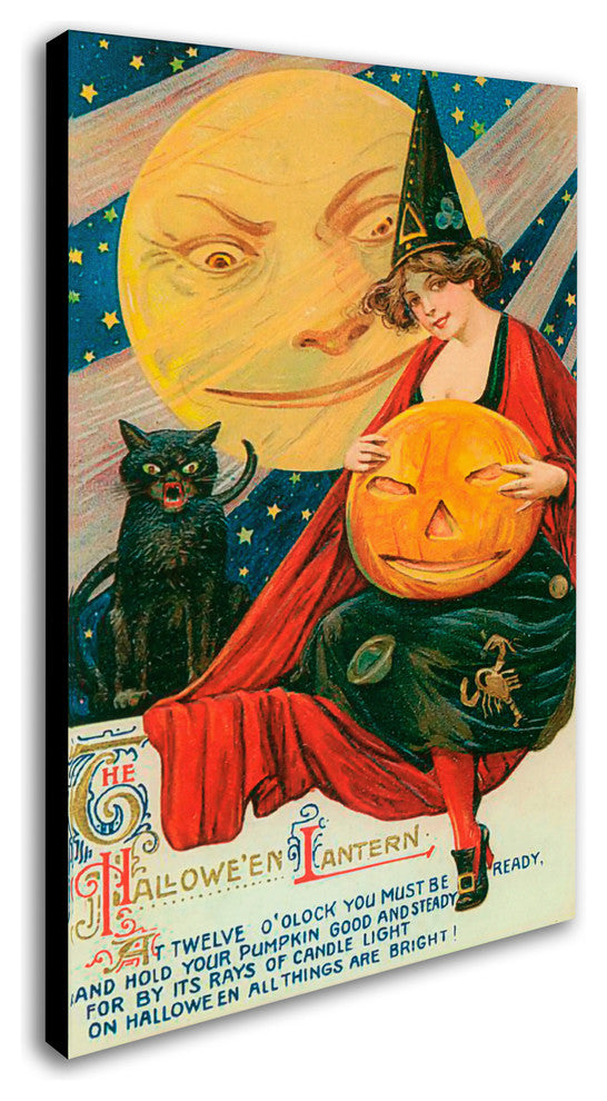 "Hallow Witch Pumpkin Cat" by Vintage Apple Collection, Canvas Art