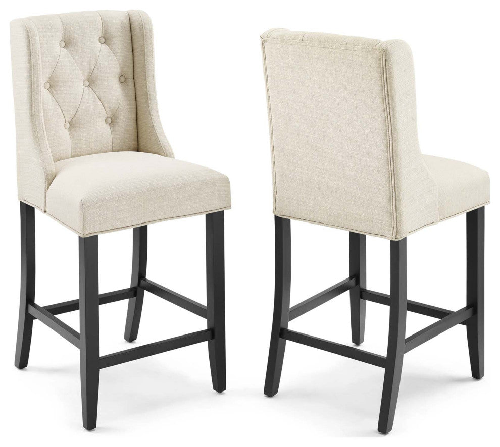 Baronet Counter Bar Stool Upholstered Fabric Set of 2 - Beige