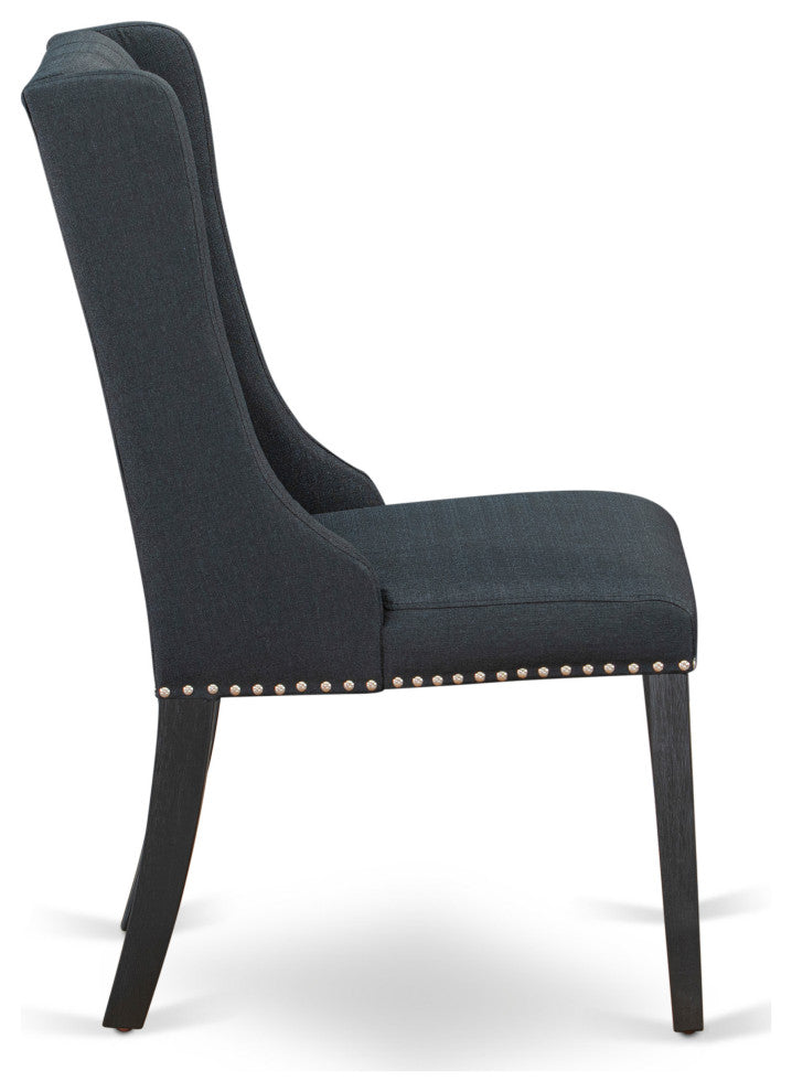 Dining Black Parson Chairs, Wire Brushed Black Rubber Wood Legs,Set of 2