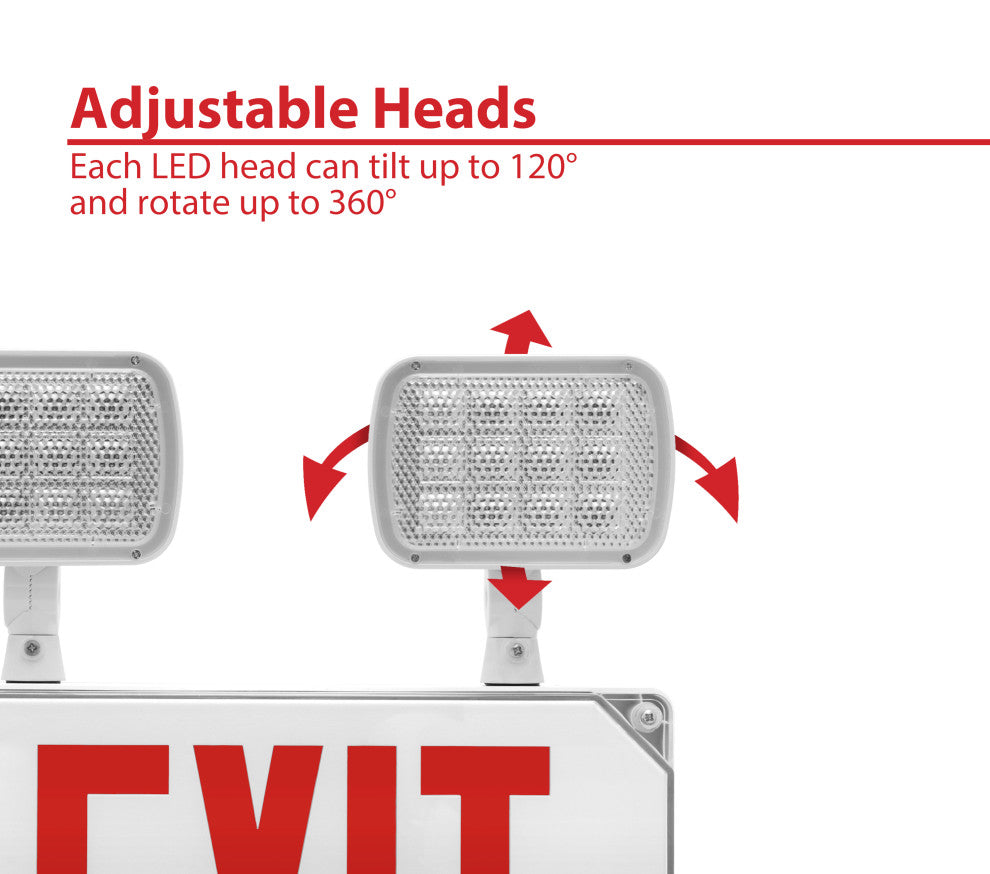 ECL5 LED Wet Location  Exit Sign with Adjustable Light Heads, Red Lettering