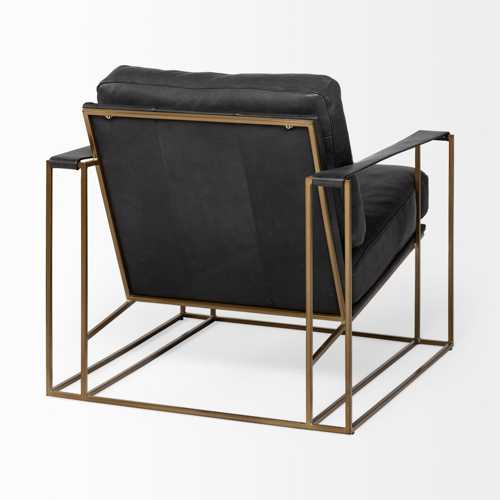 Watson Black Genuine Leather w/ Gold Metal Frame Accent Chair