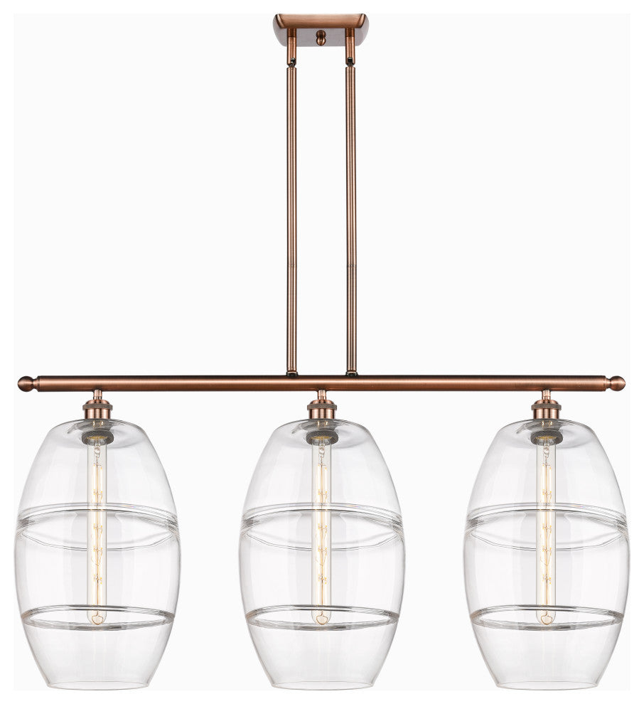 Ballston-Vaz 3-Light 37" Stem Island Light, Antique Copper, Clear