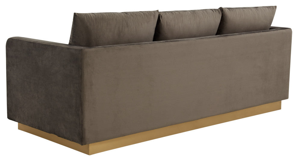 Leisuremod Nervo Modern Mid-Century Upholstered Velvet Sofa With Gold Frame