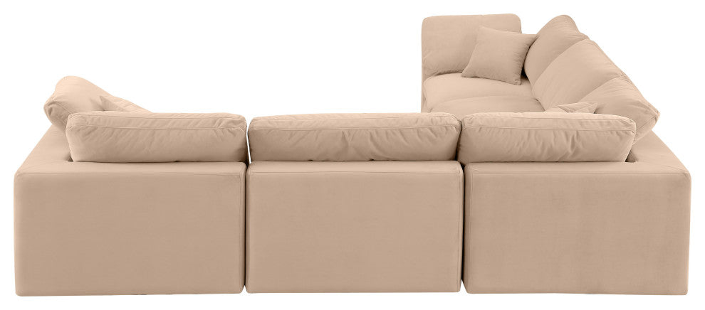 Comfy Upholstered L-Shaped Modular Sectional, Beige, 5-Piece: 2 Armless Chair, 3 Corner Chair, Velvet