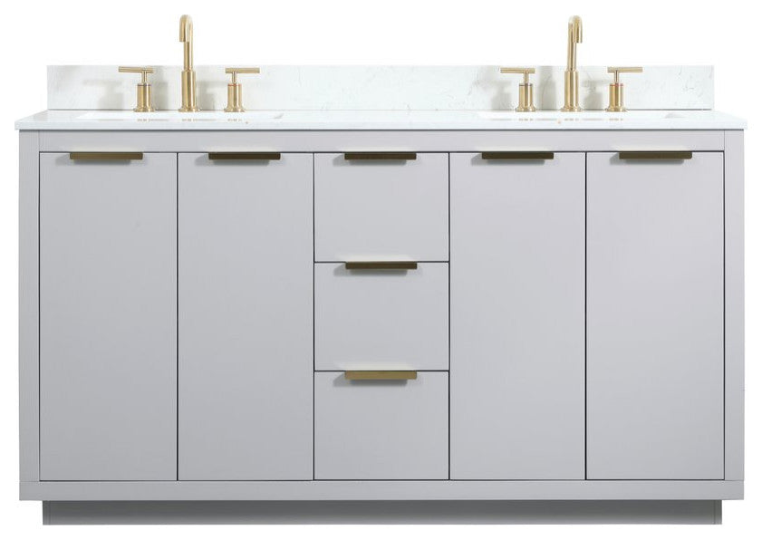 Elegant VF19460DGR-BS 60"Double Bathroom Vanity, Gray With Backsplash