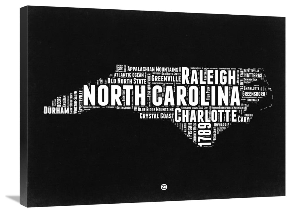 "North Carolina Black and White Map" Fine Art Print
