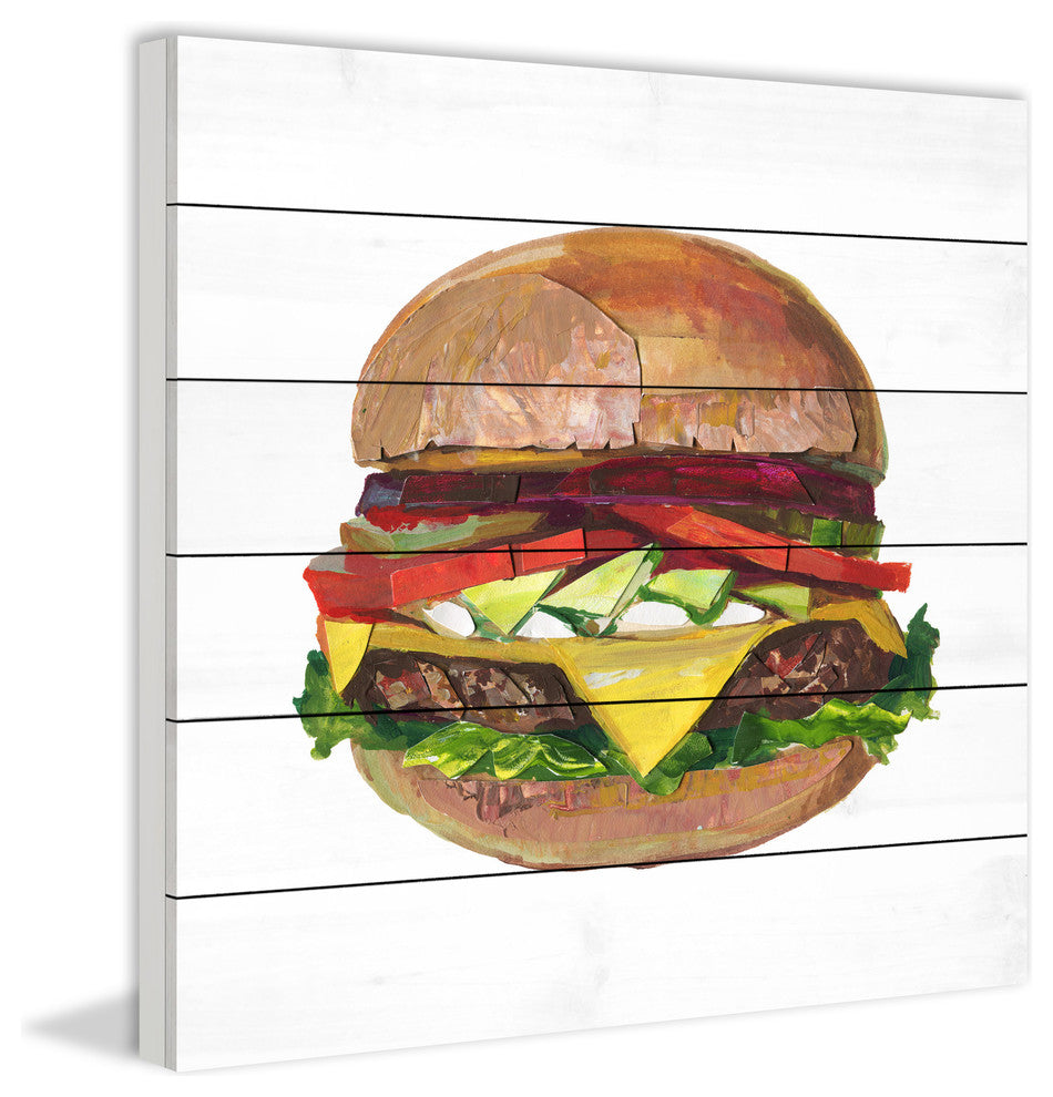 "Ultimate Burger" Painting Print on White Wood, 32"x32"
