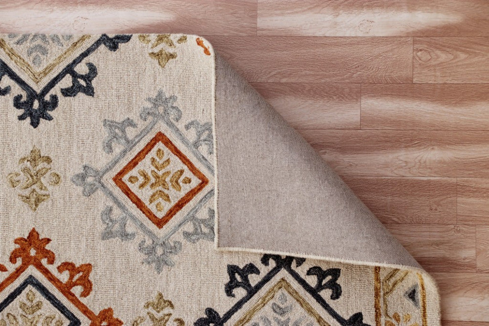 5" x 7" Cream and Orange Ornate Diamond Area Rug