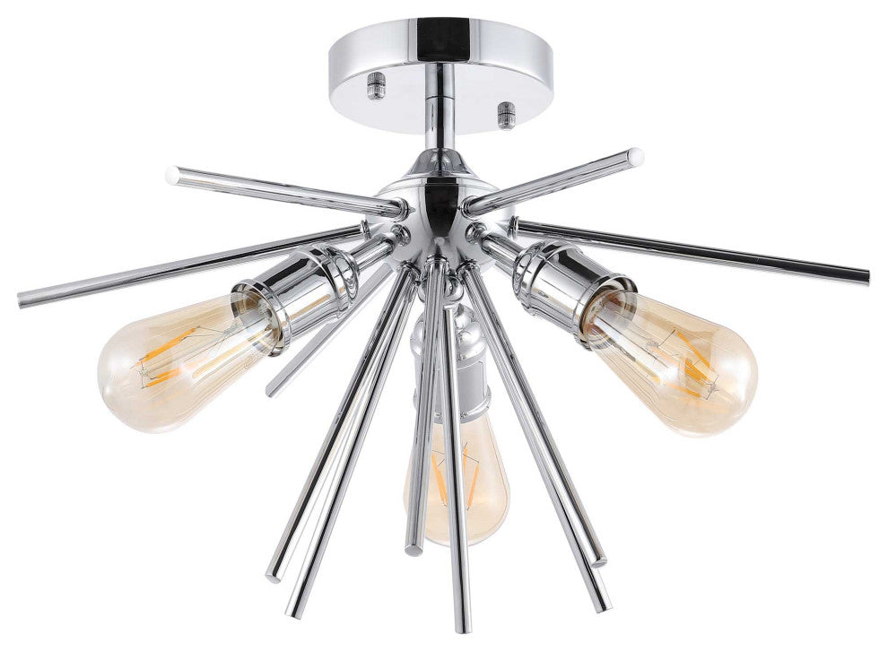 3-Light Sputnik Semi-Flush Mount Ceiling Light, Chrome