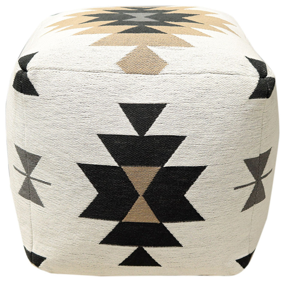 Black Machine Woven Ortiz Pouf, 18" Cube