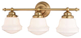 Huntley Three Light Vanity in Natural Brass