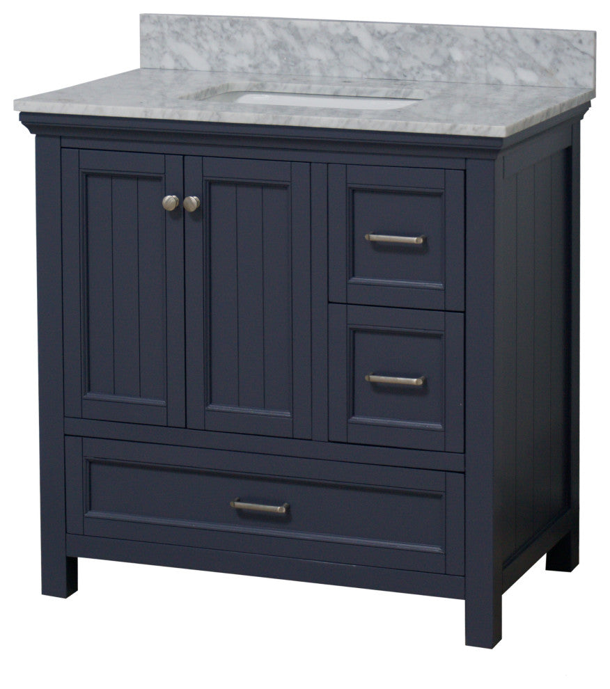 Paige 36" Bathroom Vanity, Marine Gray, Carrara Marble