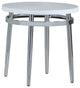 Benzara BM242057 Round Faux Marble Top End Table With Metal Tubular Legs, White