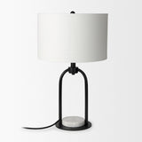 Sarah Arched Black Metal With Marble Cube and White Shade Table Lamp
