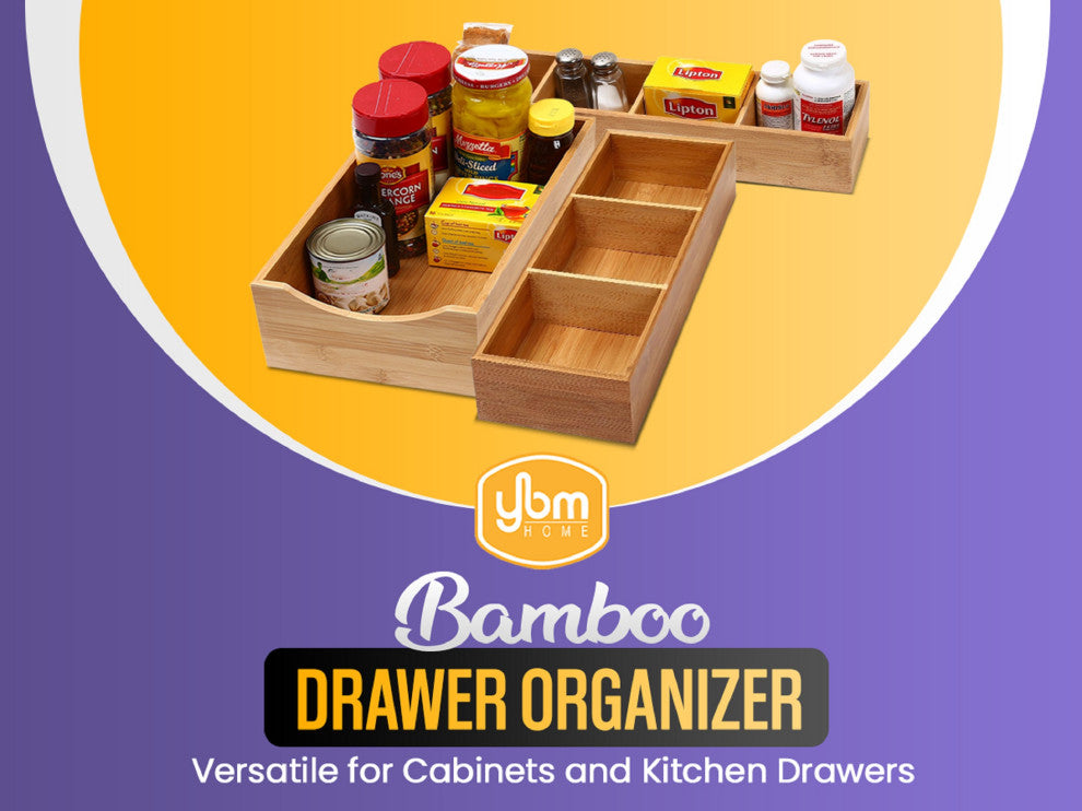 YBM HOME Bamboo 4 Compartment Organizer Tray for Drawers
