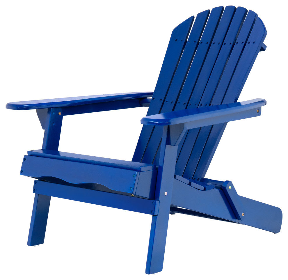 Outdoor Acacia Wood Folding Adirondack Chairs With Cushions, Set of 2, Navy Blue/Dark Teal