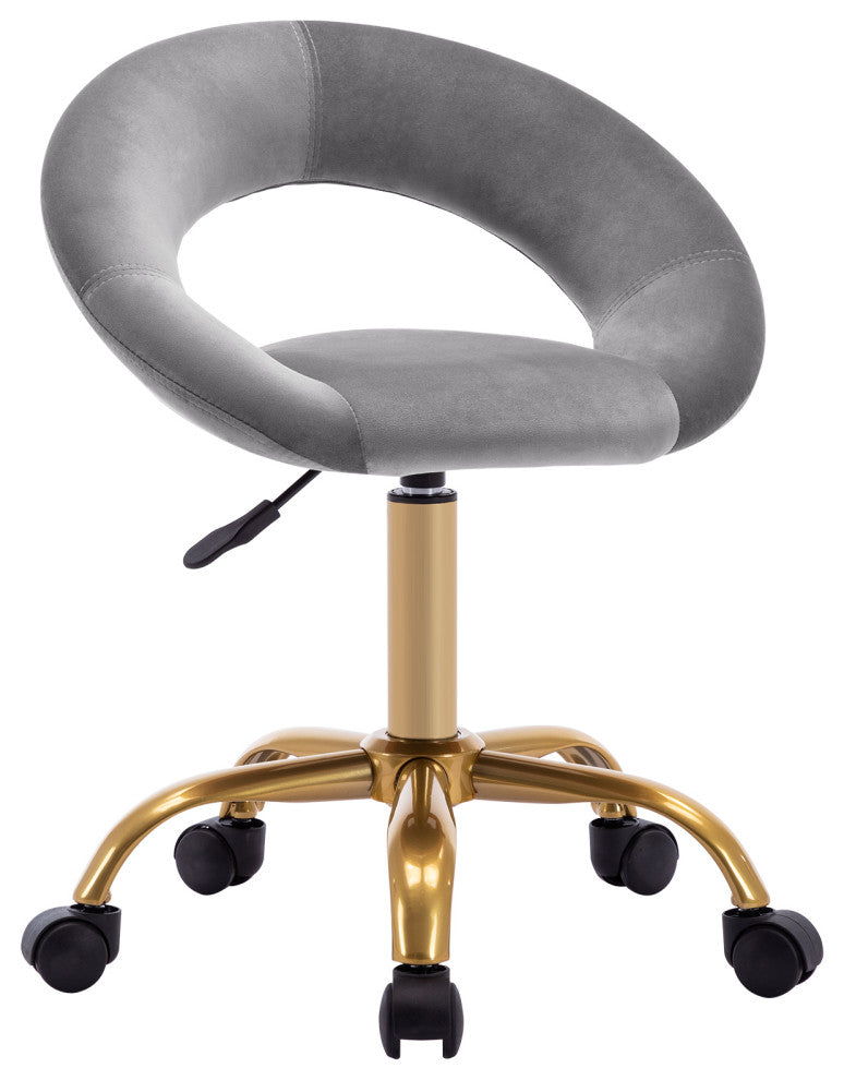 Open-Back Salon Spa Rolling Stool, Grey-Velvet