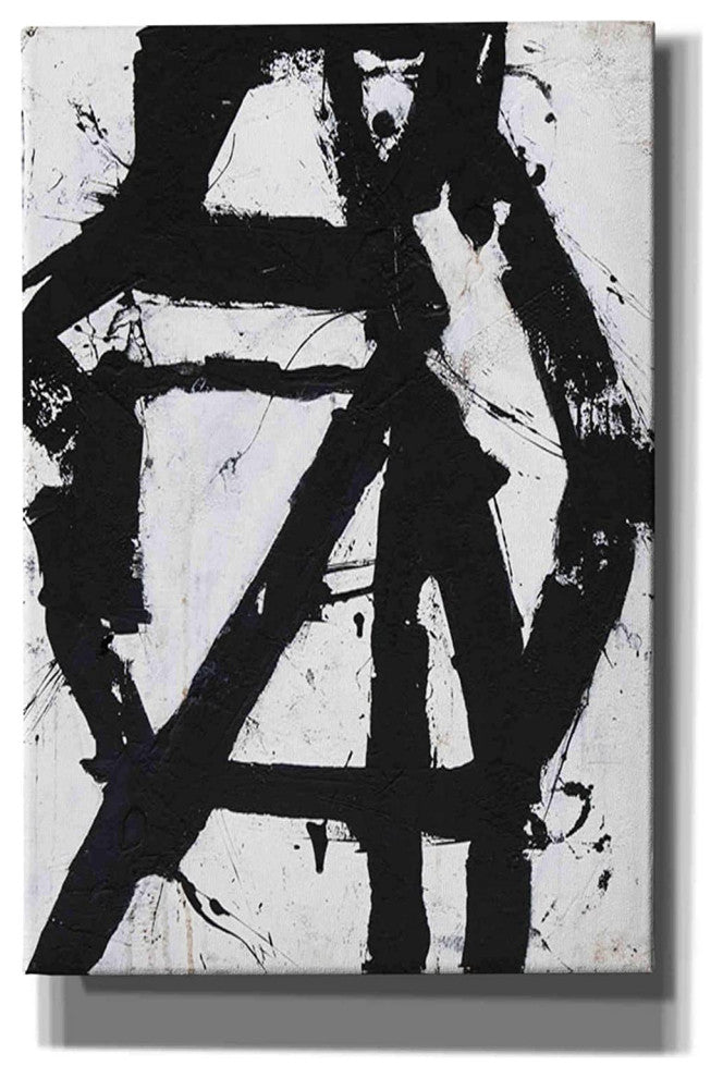 Vertical Abstract Canvas Art in Black & White, Stretched and Gallery-Ready
