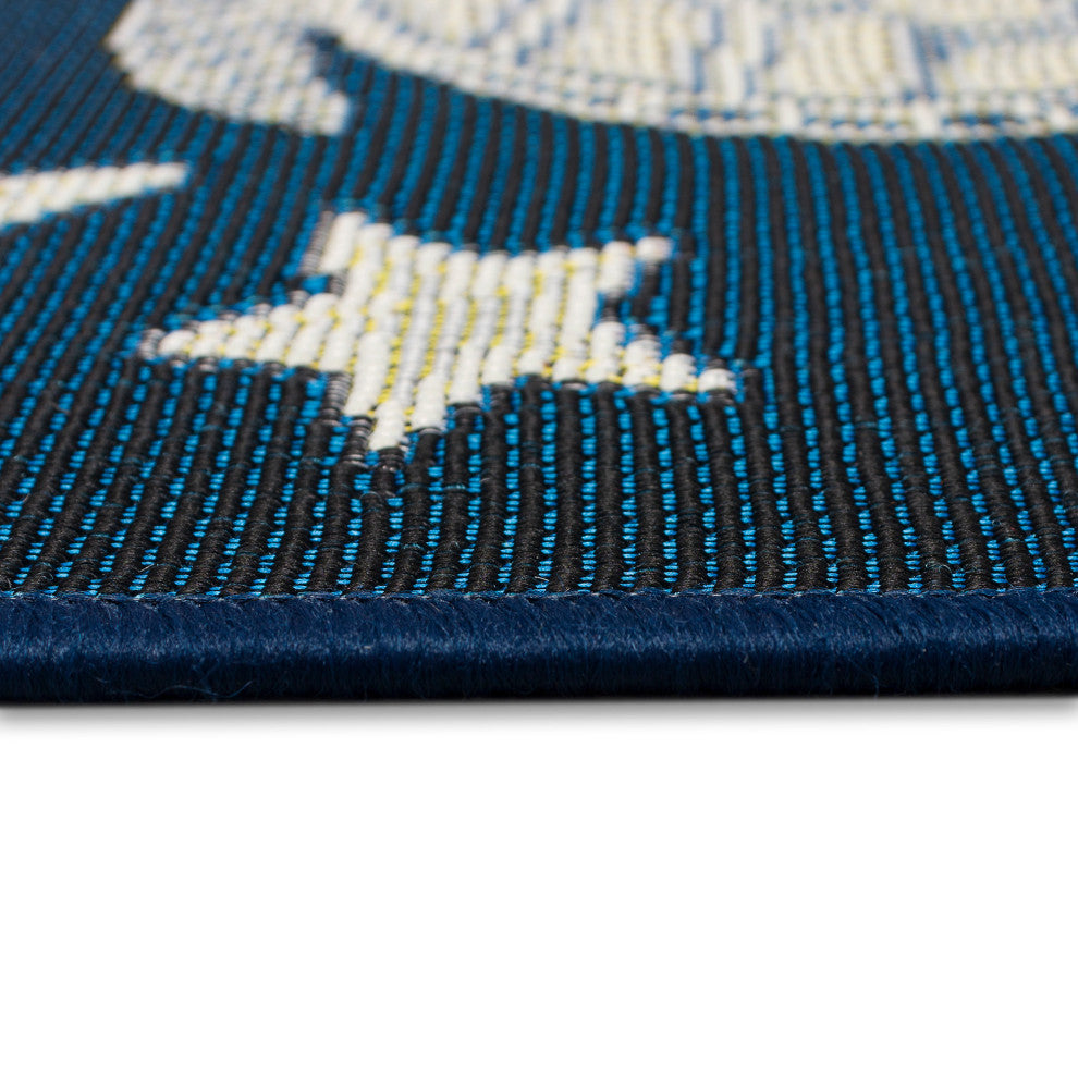 Esencia Turtle And Stars Indoor/Outdoor Mat, Navy, 2'5" X 3'11"