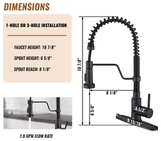 Single Handle Kitchen Faucet 1.8 GPM with Pull Down with Three Functions, Matte Black