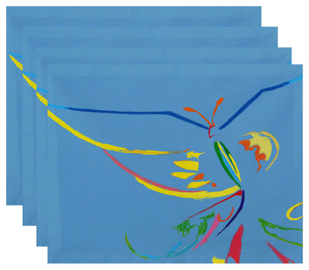 Polyester Decorative Placement, Butterfly, Blue, Set of 4