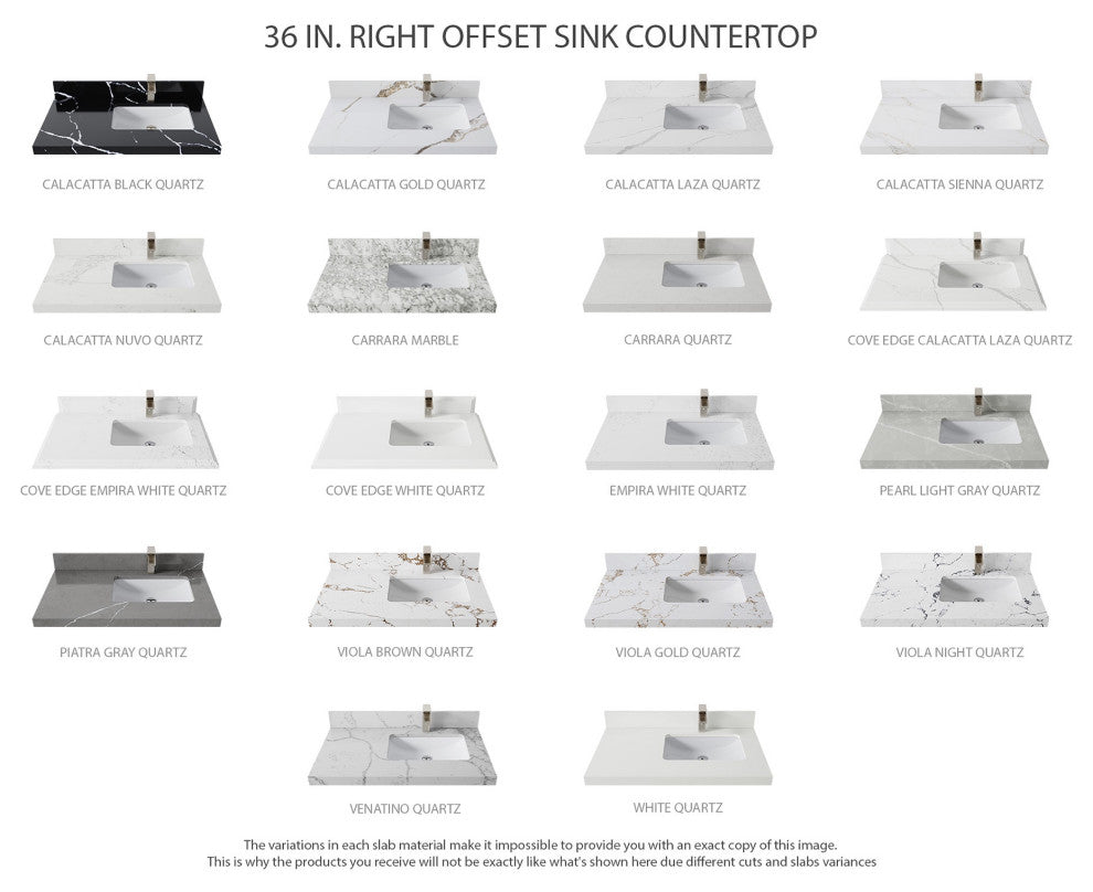 Boston 36" Right Offset Bath Vanity in Alabaster 2" Calacatta Sienna